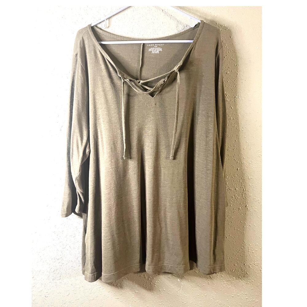 Lane Bryant 18/20 Women's Top 3/4 sleeve lightweight layer V neck Shirt olive Gr